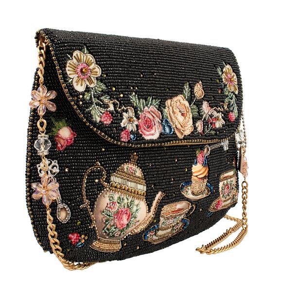 Mary Frances Tea Time Black and Gold Fairytale Beaded Crossbody Handbag - Picture 2 of 7